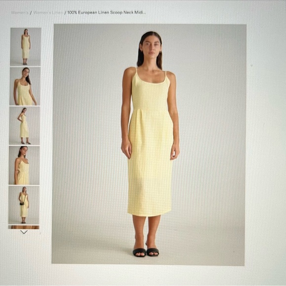 💯% European Linen Scoop Neck Midi Dress  - light yellow, Medium, NEW - Picture 6 of 11
